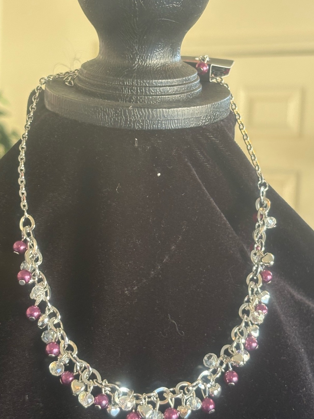 Silver Chain Necklace with Purple Beads - Women Jewelry